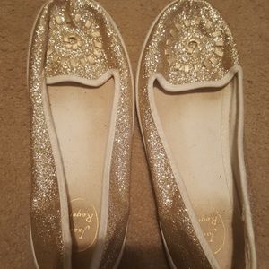 Jack Rogers gold glitter slip ons